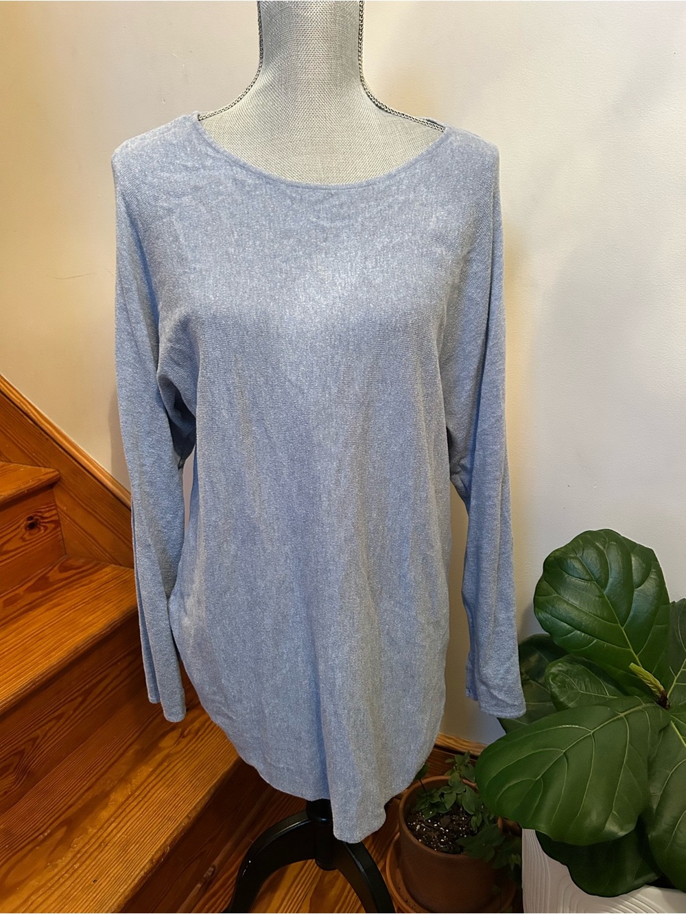 MICHAEL Michael Kors Heathered Light Blue Long Sleeve Top